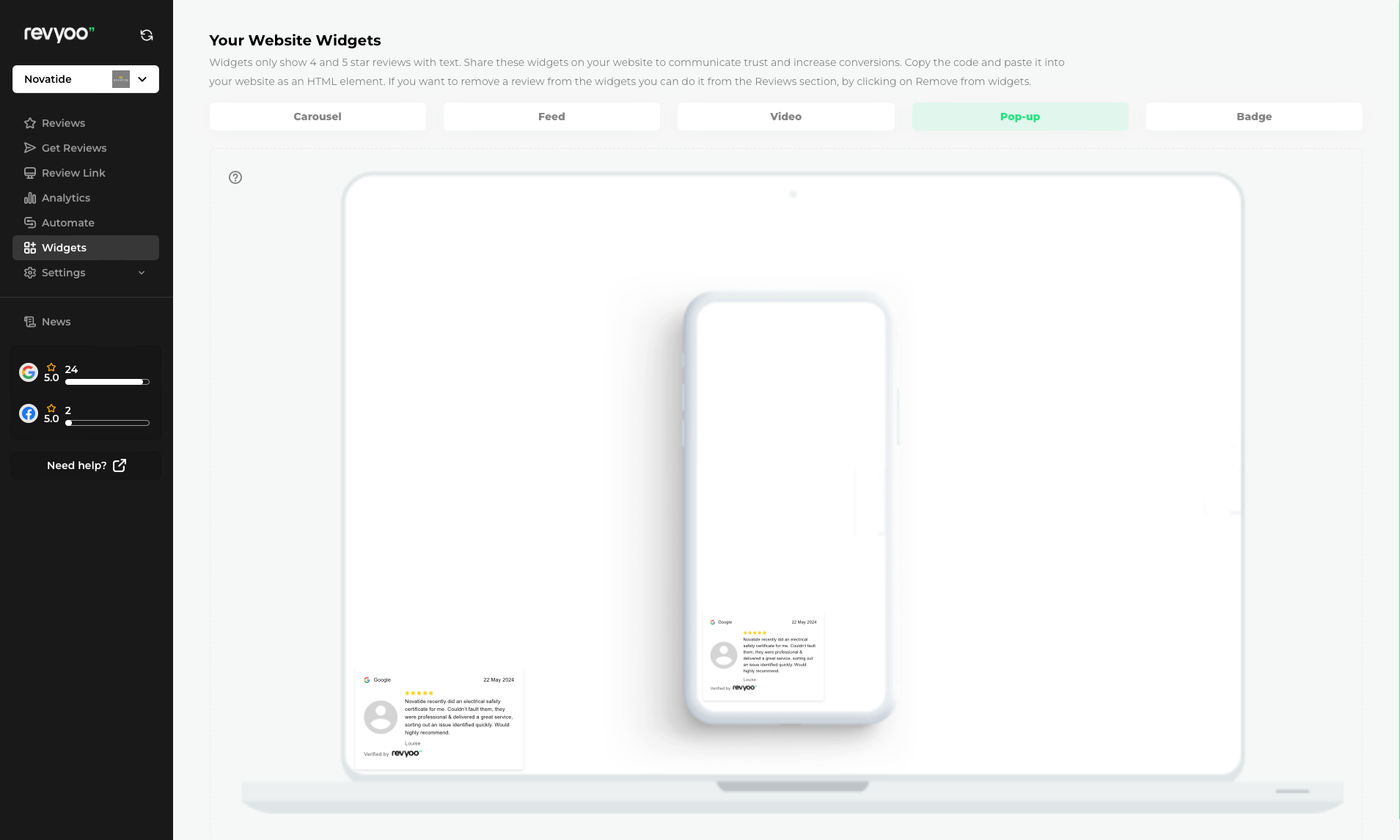 Review Widgets & Social Sharing 3 Reviews Pop-Up Widget