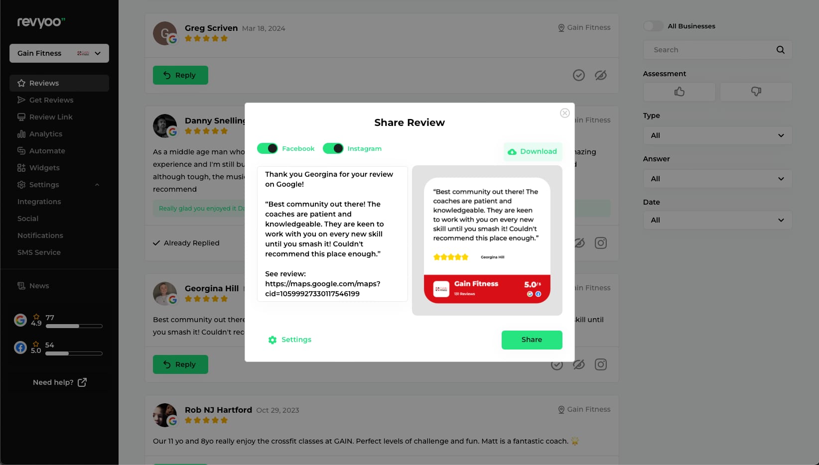 Sharing reviews
